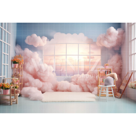 Fabric Photography Background Room with Clouds / Backdrop 4827