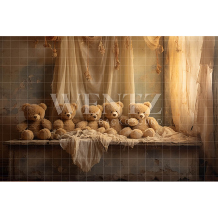 Fabric Photography Background Room with Teddy Bears / Backdrop 4835