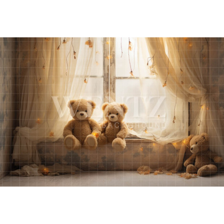 Fabric Photography Background Room with Teddy Bears / Backdrop 4836