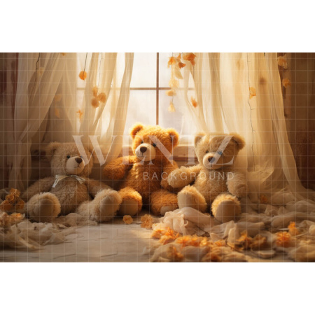 Fabric Photography Background Room with Teddy Bears / Backdrop 4837