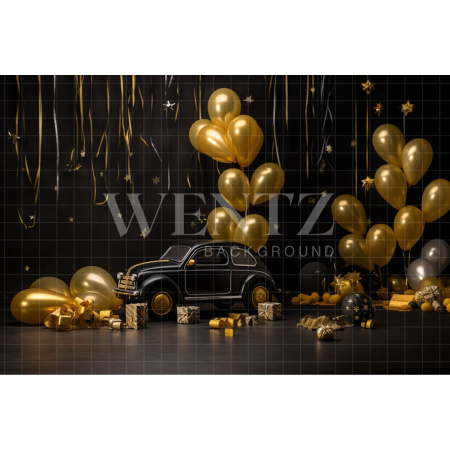 Fabric Photography Background Set with Car and Balloons / Backdrop 4839