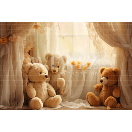 Fabric Photography Background Room with Teddy Bears / Backdrop 4840