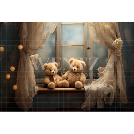 Fabric Photography Background Room with Teddy Bears / Backdrop 4841