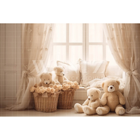 Fabric Photography Background Room with Teddy Bears / Backdrop 4844