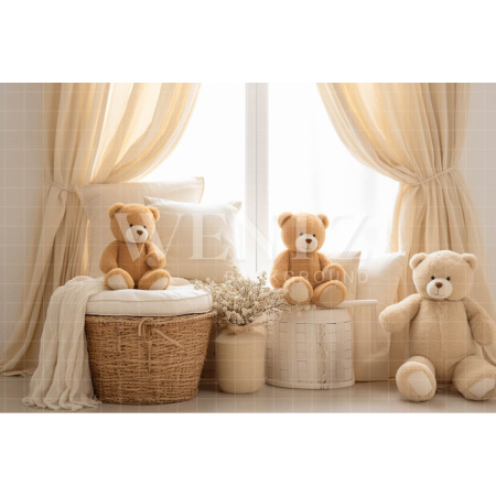 Fabric Photography Background Room with Teddy Bears / Backdrop 4847