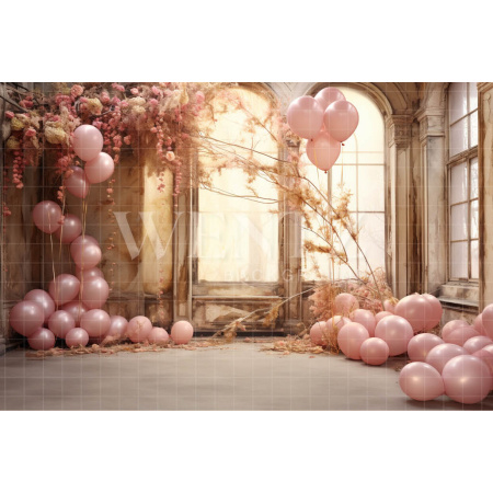 Fabric Photography Background Room with Pink Balloons / Backdrop 4866
