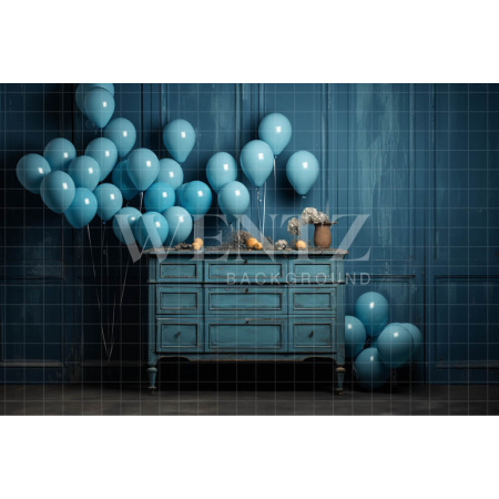 Fabric Photography Background Room with Blue Balloons / Backdrop 4870