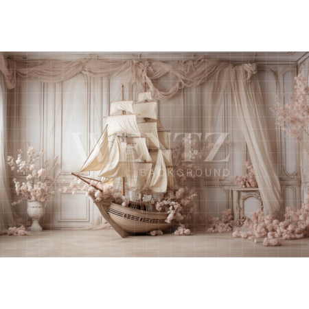 Fabric Photography Background Ship and Flowers / Backdrop 4873