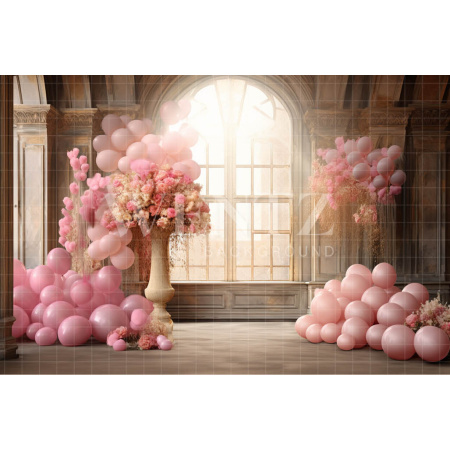Fabric Photography Background Room with Pink Balloons / Backdrop 4882