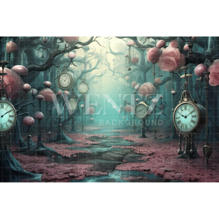 Fabric Photography Background Set with Clock and Flowers / Backdrop 4884