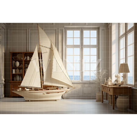 Fabric Photography Background Room with Ship / Backdrop 4886