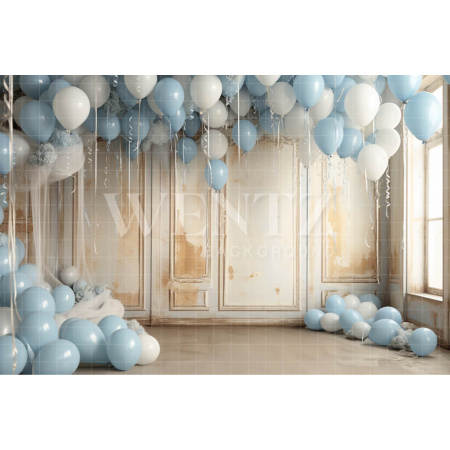 Fabric Photography Background Room with Blue Balloons / Backdrop 4899