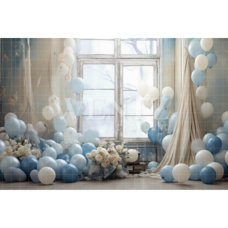 Fabric Photography Background Room with Blue Balloons / Backdrop 4900