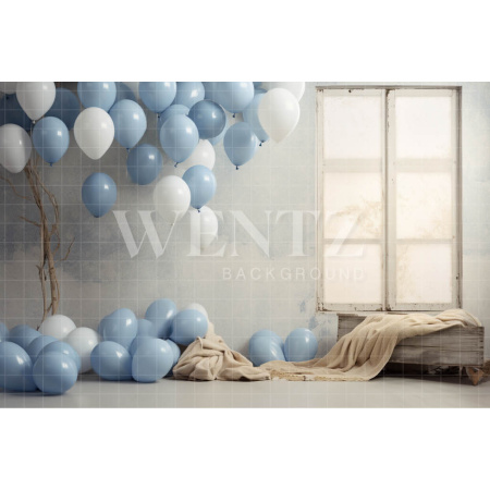 Fabric Photography Background Room with Blue Balloons / Backdrop 4901
