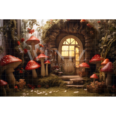 Fabric Photography Background Mushroom House / Backdrop 4910