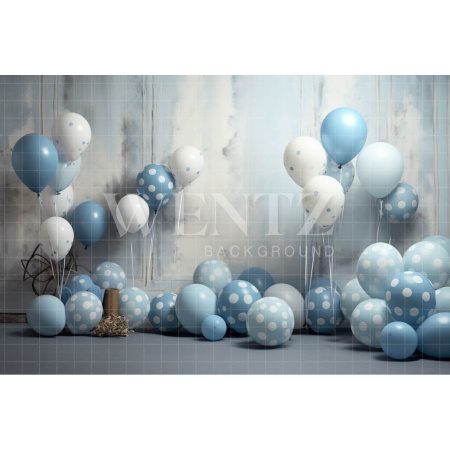 Fabric Photography Background Blue Polka Dot Balloons / Backdrop 4921