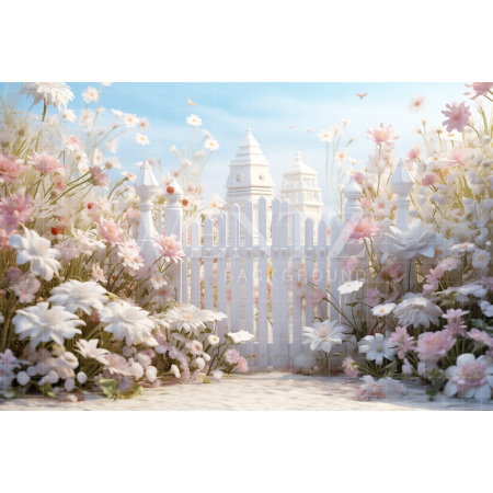 Fabric Photography Background Easter Scenery Floral Fence / Backdrop 5216