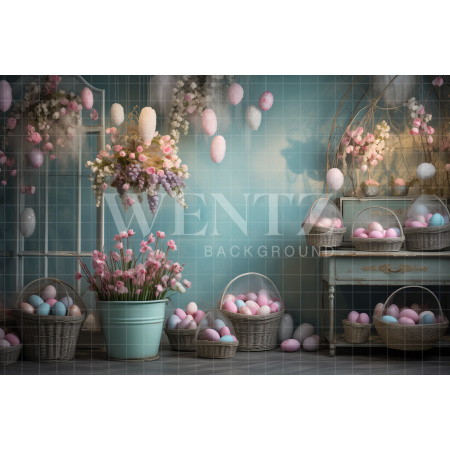 Fabric Photography Background Flowery Living Room with Easter Eggs / Backdrop 5249