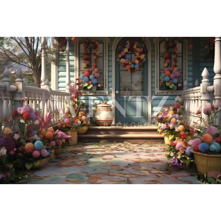 Fabric Photography Background Easter House / Backdrop 5467