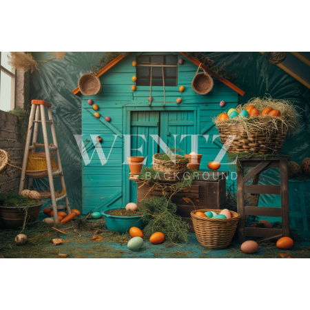 Fabric Photography Background Easter House / Backdrop 5471