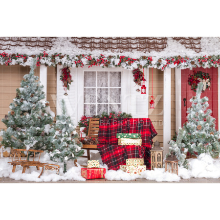 Fabric Photography Background Christmas House / Backdrop 748
