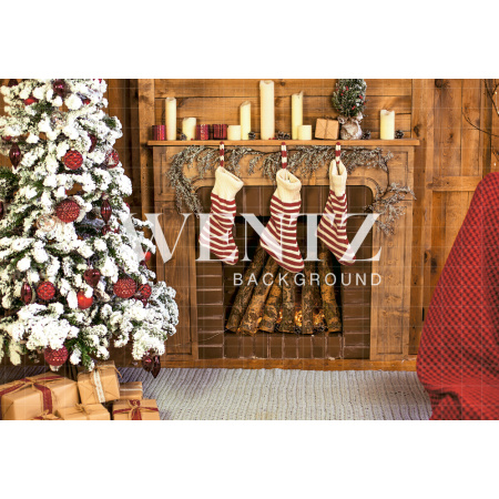 Fabric Photography Background Fireplace Boots Christmas / Backdrop 751
