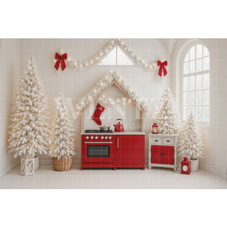 Fabric Photography Background Christmas Kitchen / Backdrop 7702