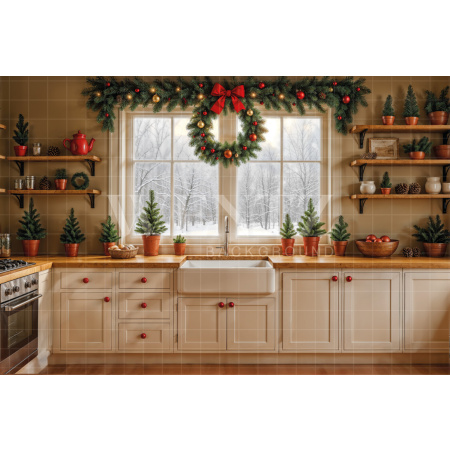 Fabric Photography Background Christmas Kitchen / Backdrop 7824