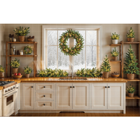 Fabric Photography Background Christmas Kitchen / Backdrop 7825