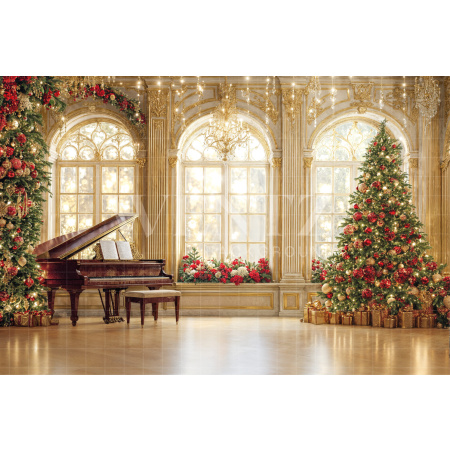 Fabric Photography Background Christmas Piano / Backdrop 7922