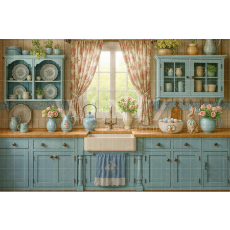 Fabric Photography Background Easter Kitchen / Backdrop 8072