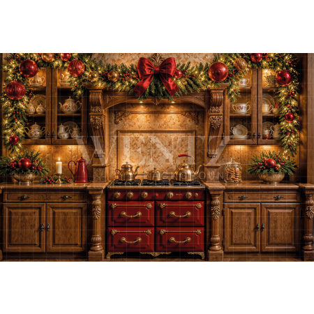 Fabric Photography Background Christmas Kitchen / Backdrop 8473