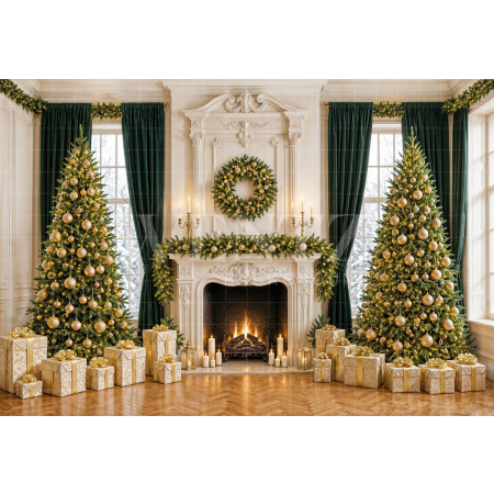 Fabric Photography Background Christmas Fireplace / Backdrop 8541