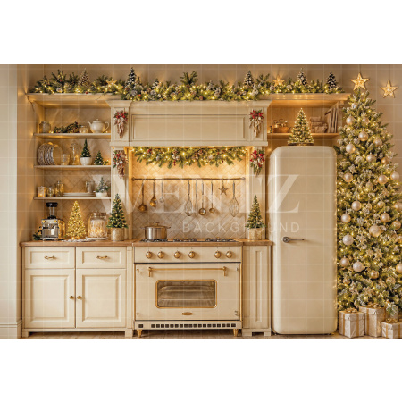 Fabric Photography Background Christmas Kitchen / Backdrop 8543