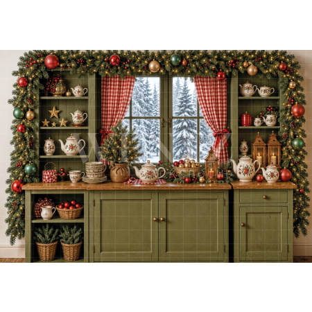 Fabric Photography Background Christmas Kitchen / Backdrop 8552