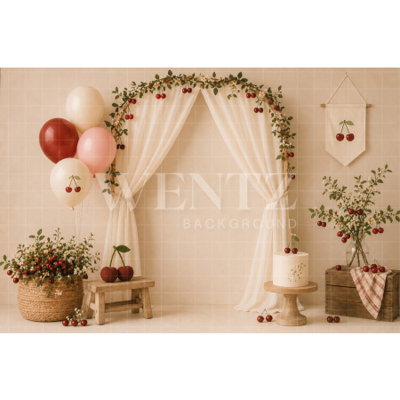 Fabric Photography Background Cherry Cake Smash / Backdrop 8691