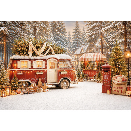 Fabric Photography Background Christmas Trailer / Backdrop 8858