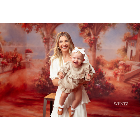 Fabric Photography Background Flowers Village With Arches / Backdrop CW48