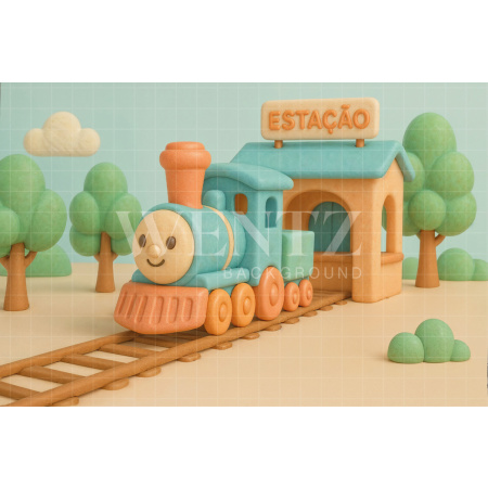 Fabric Photography Background Children's Day Train Station / Backdrop 7730