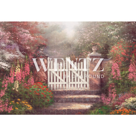Fabric Photography Background Garden with White Fence / Backdrop CW104