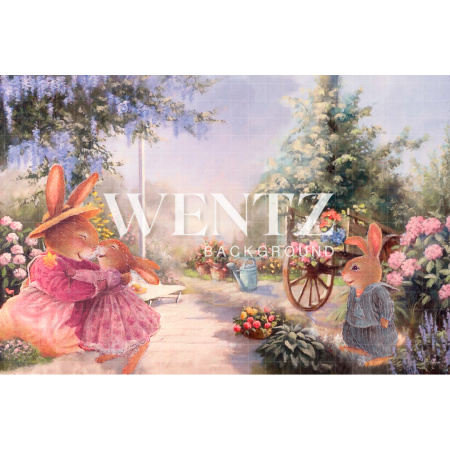 Fabric Photography Background Easter Garden With Bunnies / Backdrop CW50