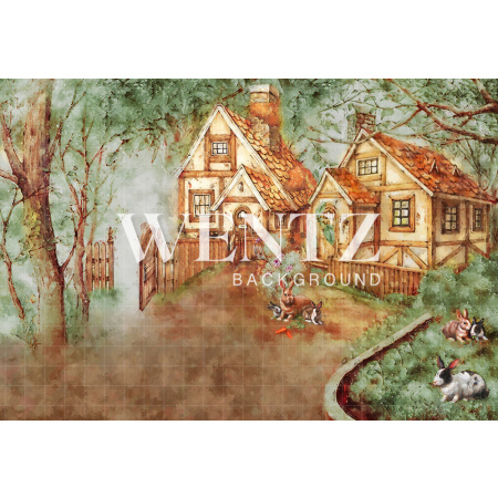 Fabric Photography Background Easter Village / Backdrop CW99