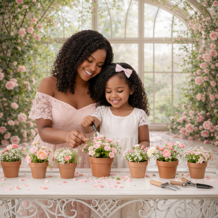 Fabric Photography Background Mother's Day Window with Flowers / Backdrop 8116