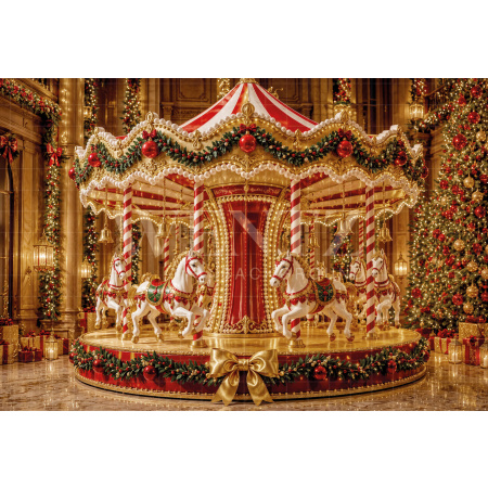 Fabric Photography Background Christmas Carousel / Backdrop 8450