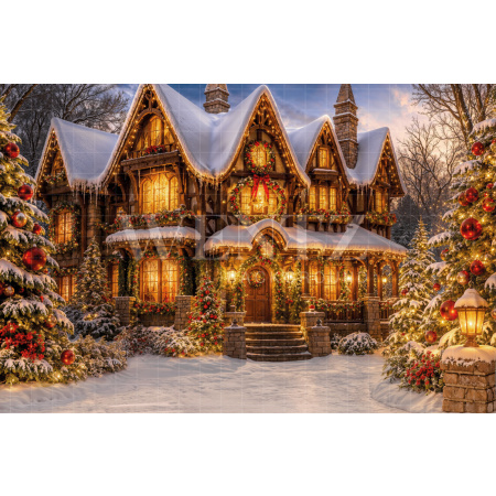 Fabric Photography Background Christmas House / Backdrop 8444