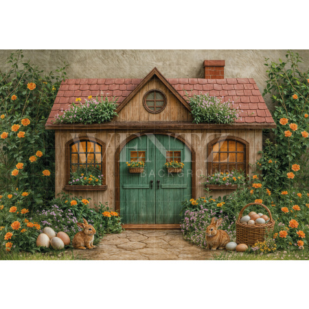Fabric Photography Background Easter Rabbit House / Backdrop 8056