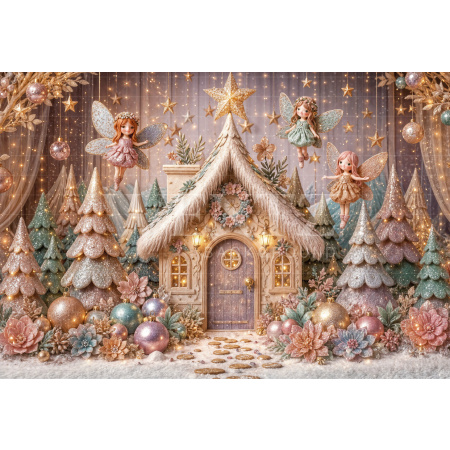 Fabric Photography Background Christmas House / Backdrop 8489