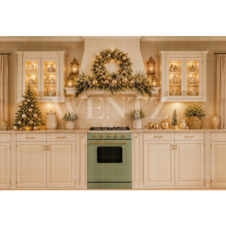 Fabric Photography Background Christmas Kitchen / Backdrop 8510