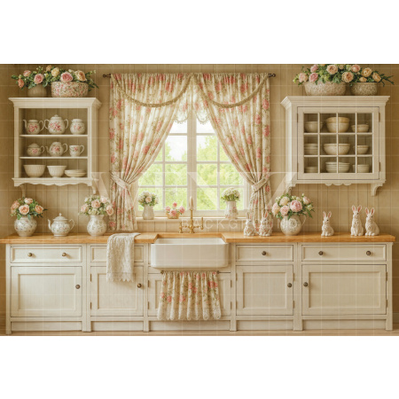 Fabric Photography Background Easter Kitchen / Backdrop 8066