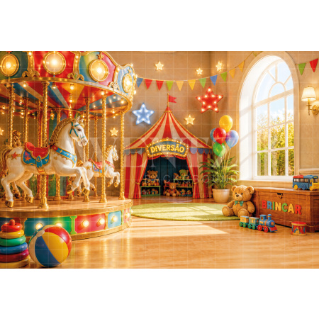 Fabric Photography Background Carousel Children's Day / Backdrop 8628